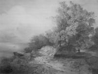 Старый дуб у обрыва над рекой. 1857