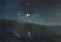 Лунная ночь. Пейзаж с костром, 1880-1890-е